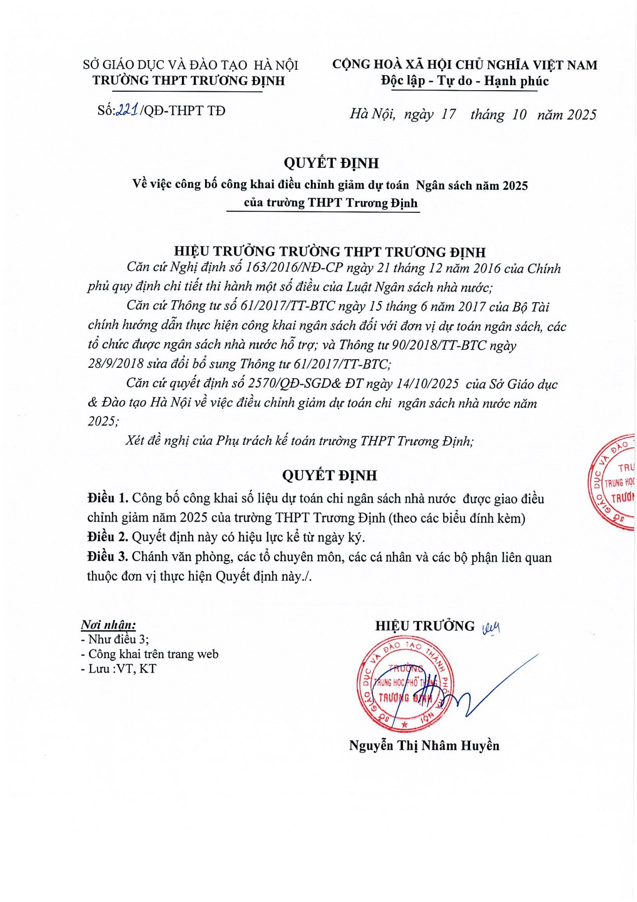 Công khai ĐC giảm DTNS 2025