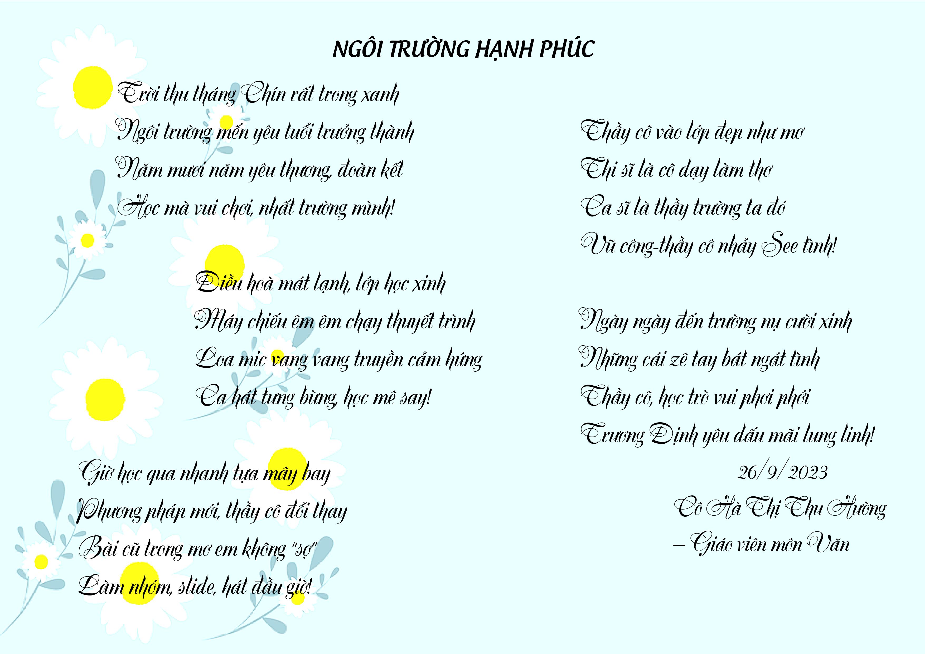 NGÔI TRƯỜNG HẠNH PHÚC - Cô Hà Thị Thu Hường